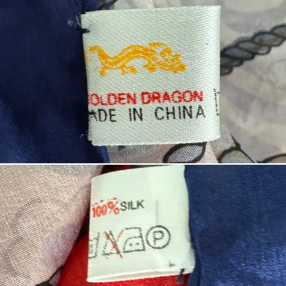 Golden Dragon brand 100% silk preppy nautical silk scarf red blue 32 x 33.5